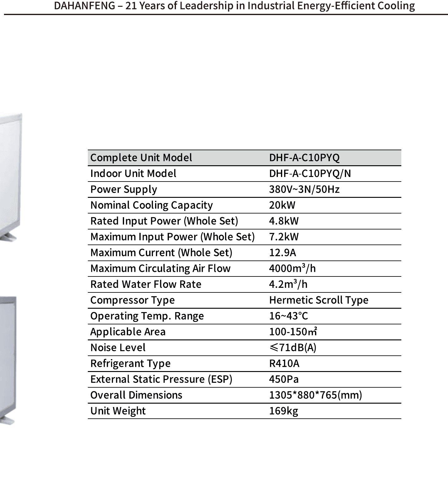 Technical parameters for DHF-A-C10PYQ