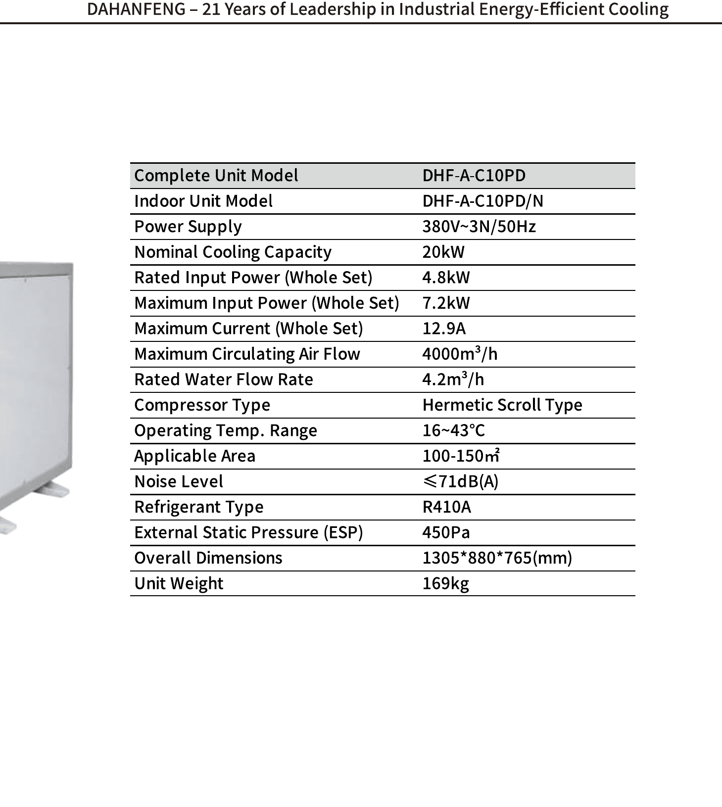 Technical parameters for DHF-A-C10PD